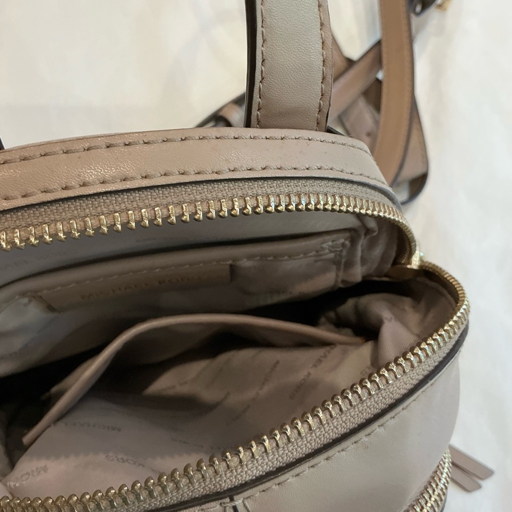 Michael Kors Rhea Studded Leather Mini Backpack in Taupe - Picture 11 of 16